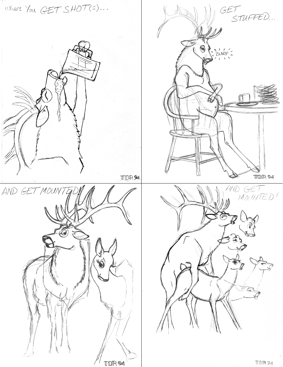 1994 abdominal_bulge alcohol antlers bedroom_eyes beer beverage cervine comic deer drinking duo english_text eyes_closed female feral feral_on_feral from_behind_position half-closed_eyes horn looking_pleasured male male/female mammal monochrome mounting seductive sex simple_background sitting sketch smile text tim_o'rourke tongue tongue_out white_background
