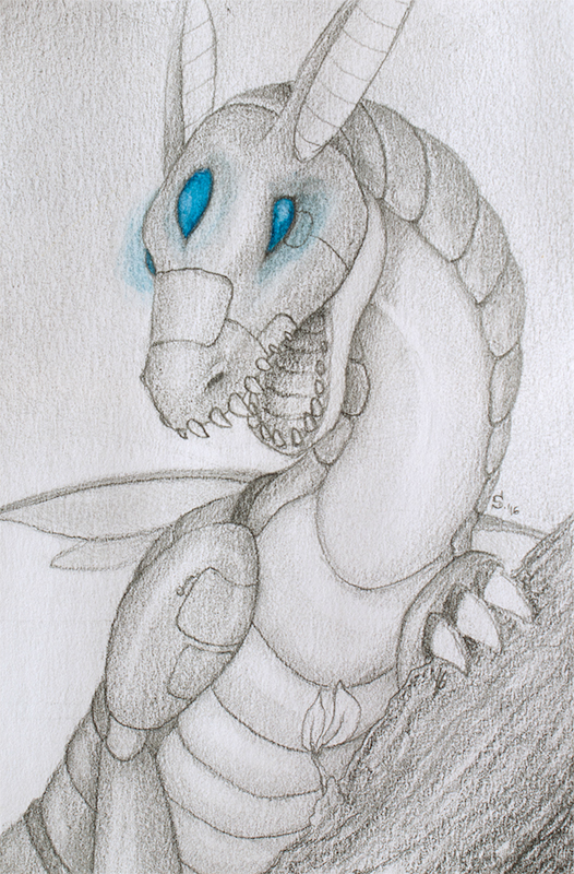 blue_eyes claws dragon feral machine robot samantha-dragon solo traditional_media_(artwork)