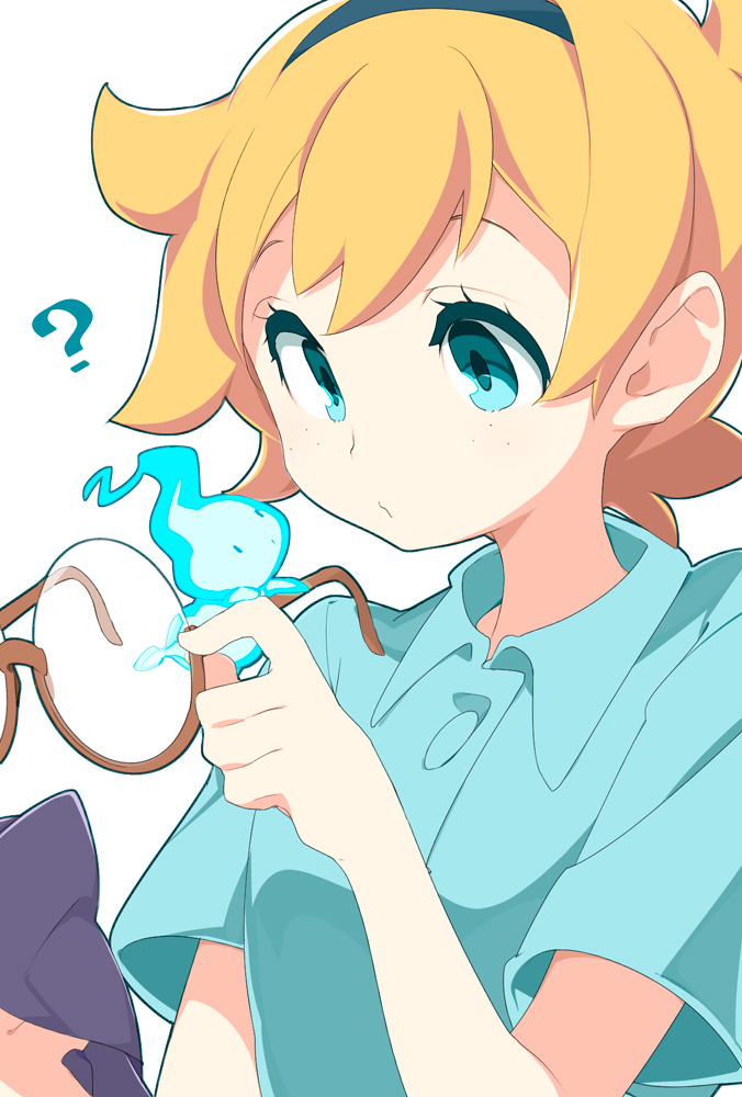 ? blonde_hair blue_eyes freckles glasses hairband koshou_shichimi little_witch_academia lotte_jansson shirt short_hair short_sleeves spirit