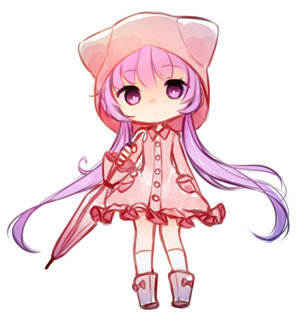 1girl animal_ears boots chibi frills hat long_hair purple_eyes purple_hair ribbon socks sophie_(tales) tales_of_(series) tales_of_graces tales_of_link twintails umbrella