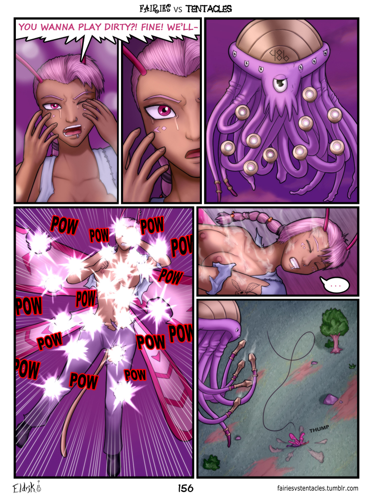 antennae big_breasts bobbydando breasts clothing colored comic facial_markings fairies_vs_tentacles fairy fantasy female gore huge_breasts humanoid markings monster nihallaks_(species) not_furry torn_clothing