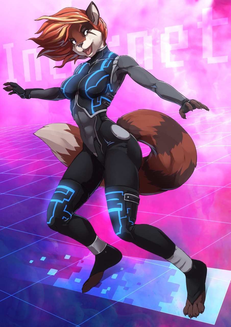 4_toes 5_fingrs anthro breasts clothed clothing female mammal open_mouth red_panda solo toes tongue twinkle-sez wide_hips