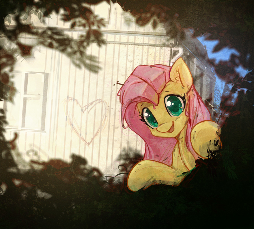 2017 bush equine female feral fluttershy_(mlp) friendship_is_magic hair horse looking_at_viewer mammal mirroredsea my_little_pony outside pink_hair pony smile solo