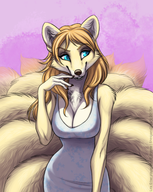 5_fingers anthro blue_eyes breasts brown_nose canine clothed clothing female fox mammal shinigamigirl smile solo tan_hair