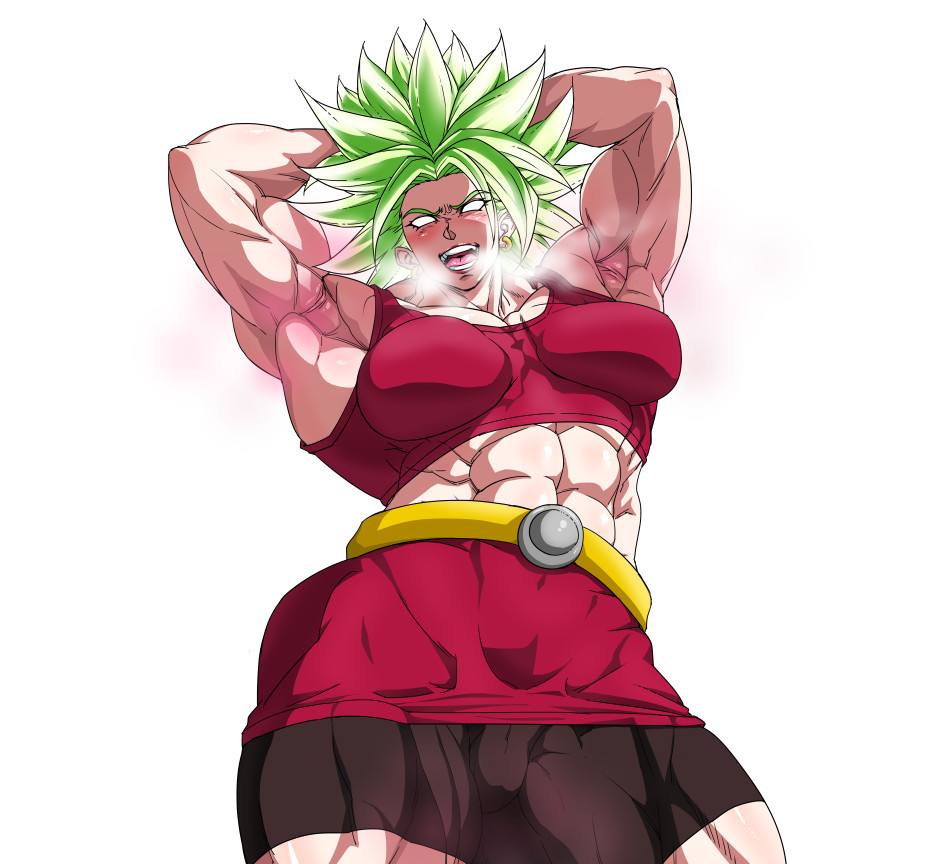 1girl abs armpits arms_behind_back artist_request biceps breasts dragon_ball dragon_ball_super extreme_muscles female green_hair kale_(dragon_ball) muscle muscles muscular_female solo super_saiyan thick_thighs wide_hips