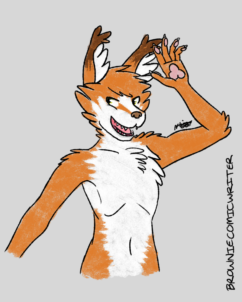2017 anthro avatar_guy brown_highlights brown_nose browniecomicwriter canine fluffy fox fur green_eyes grey_background half-length_portrait highlights male mammal multicolored_fur nude orange_fur pawpads pink_pawpads portrait signature simple_background smile two_tone_fur white_countershading white_fur yellow_eyes