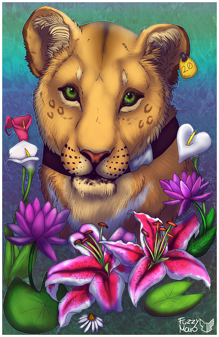 digital_media_(artwork) feline flower fuzzymaro lion mammal plant portrait