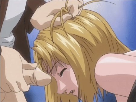 00s 1boy 1girl animated animated_gif bdsm bible_black bible_black_gaiden blonde_hair bondage bound forced forced_oral hand_in_another's_hair hand_in_hair hetero kitami_reika oral penis subtitled tears uncensored