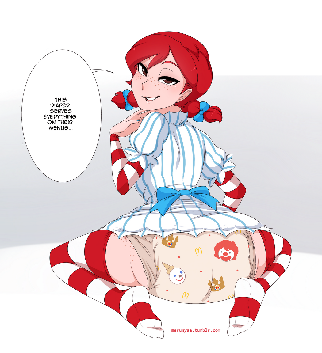 1girl artist_request diaper red_hair solo striped tagme text wendy