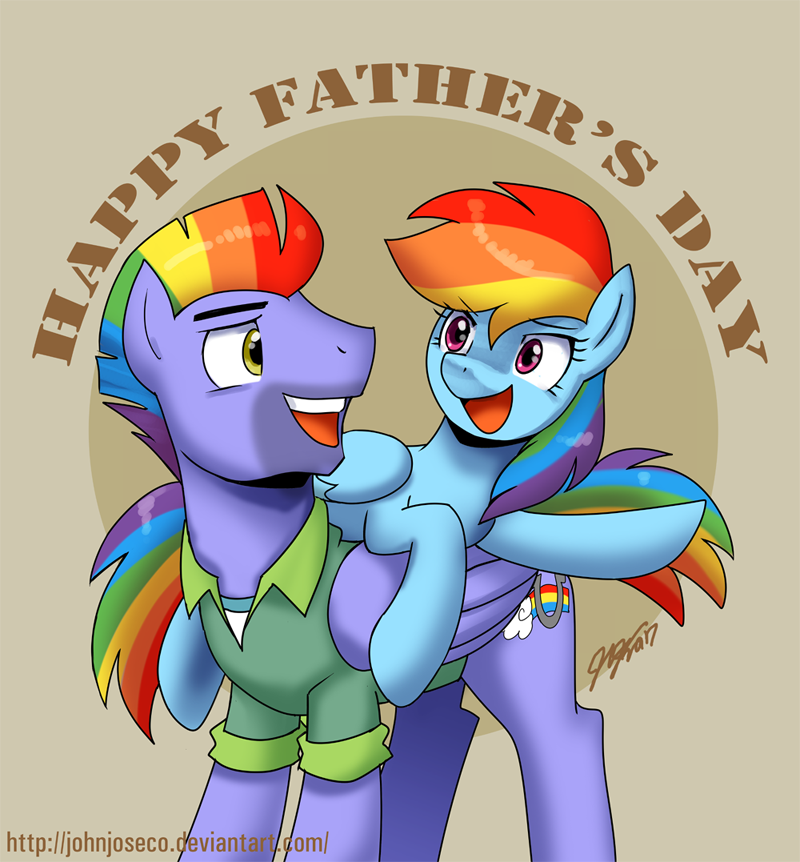 2017 bow_hothoof_(mlp) clothed clothing daughter duo english_text equine father father's_day father_and_daughter friendship_is_magic holidays john_joseco mammal my_little_pony open_mouth parent pegasus rainbow_dash_(mlp) signature simple_background smile teeth text wings