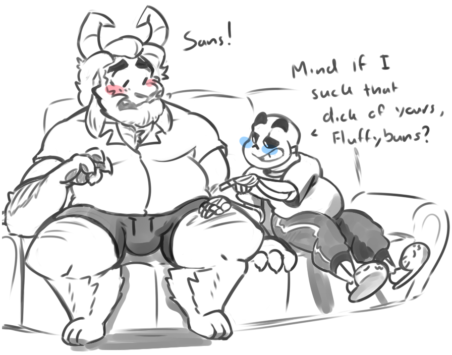asgore_dreemurr blush bulge male male/male sans_(undertale) size_difference text thebuttdawg undertale video_games