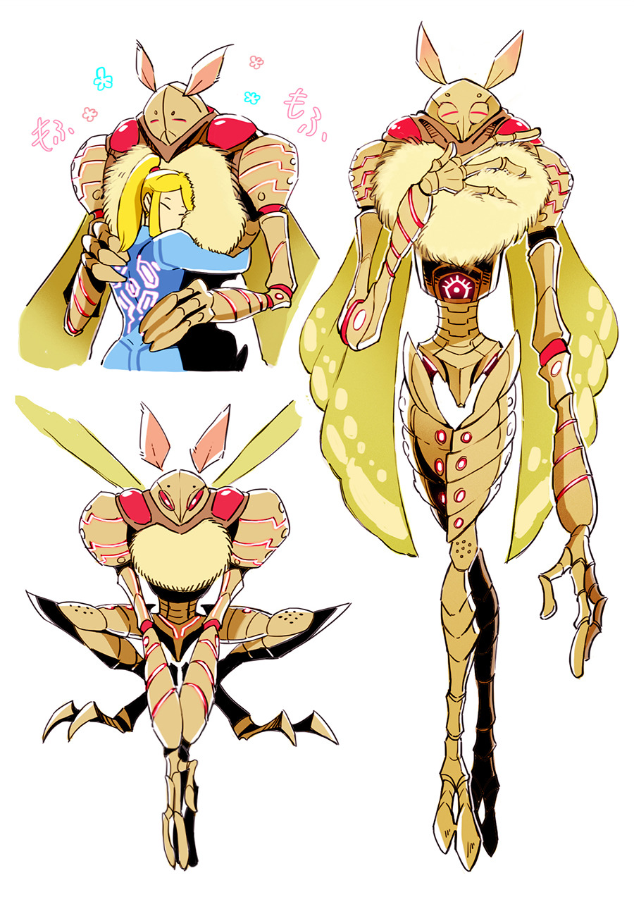 alien arthropod carapace cute female fluffy human insect insect_wings japanese_text luminoth male mammal metroid moth nintendo niwa red_eyes samus_aran tall text translation_request video_games wings zero_suit
