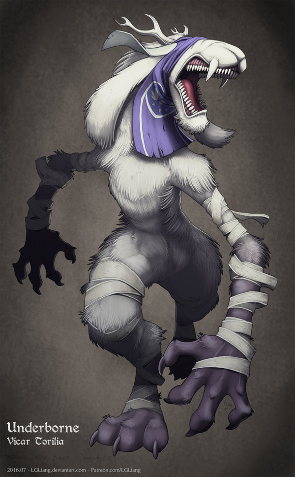 antlers bandage bloodborne brown_background claws facing_viewer fangs female fur horn lgliang monster simple_background tagme toriel undertale vicar_amelia video_games white_fur