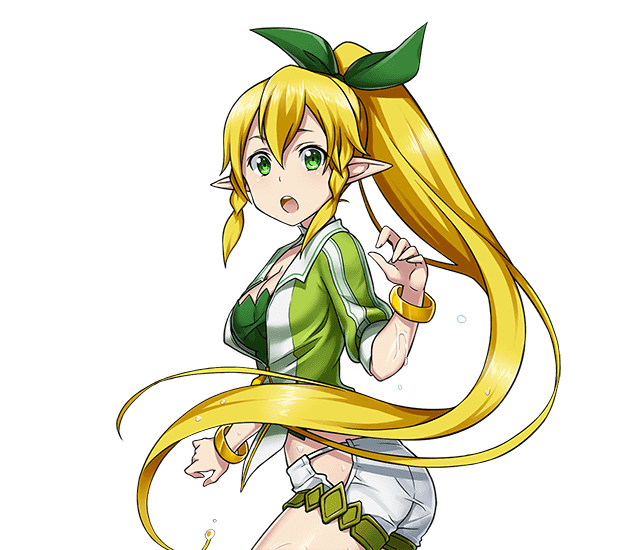 ass bare_hips blonde_hair bow bracelet braid breasts cleavage cowboy_shot floating_hair green_eyes green_ribbon hair_bow hair_ribbon high_ponytail jewelry leafa long_hair looking_at_viewer medium_breasts official_art open_mouth pointy_ears ribbon short_shorts shorts solo standing sword_art_online sword_art_online:_code_register transparent_background twin_braids very_long_hair wet wet_clothes white_shorts