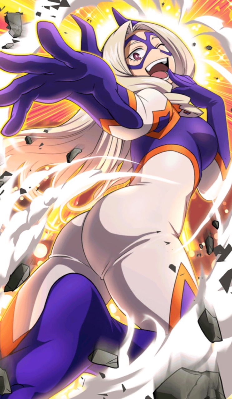 1girl ;d ass back blonde_hair blush bodysuit boku_no_hero_academia breasts debris domino_mask from_behind highres hips horns huge_ass long_hair looking_at_viewer looking_back mask medium_breasts mount_lady one_eye_closed open_mouth red_eyes solo teeth