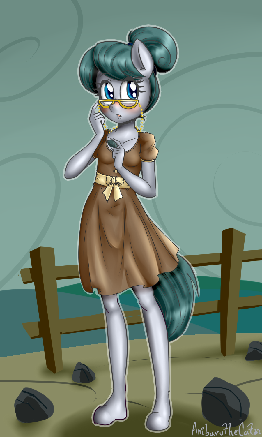 2017 anibaruthecat anthro anthrofied blush clothed clothing cloudy_quartz_(mlp) earth_pony equine eyewear female friendship_is_magic glasses hair horse mammal my_little_pony outside pony solo