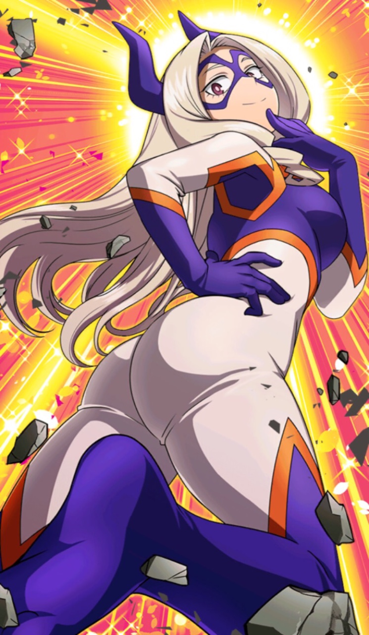 1girl ass back blonde_hair blush bodysuit boku_no_hero_academia breasts domino_mask from_behind highres hips horns huge_ass long_hair looking_at_viewer looking_back mask medium_breasts mount_lady open_mouth red_eyes smile solo