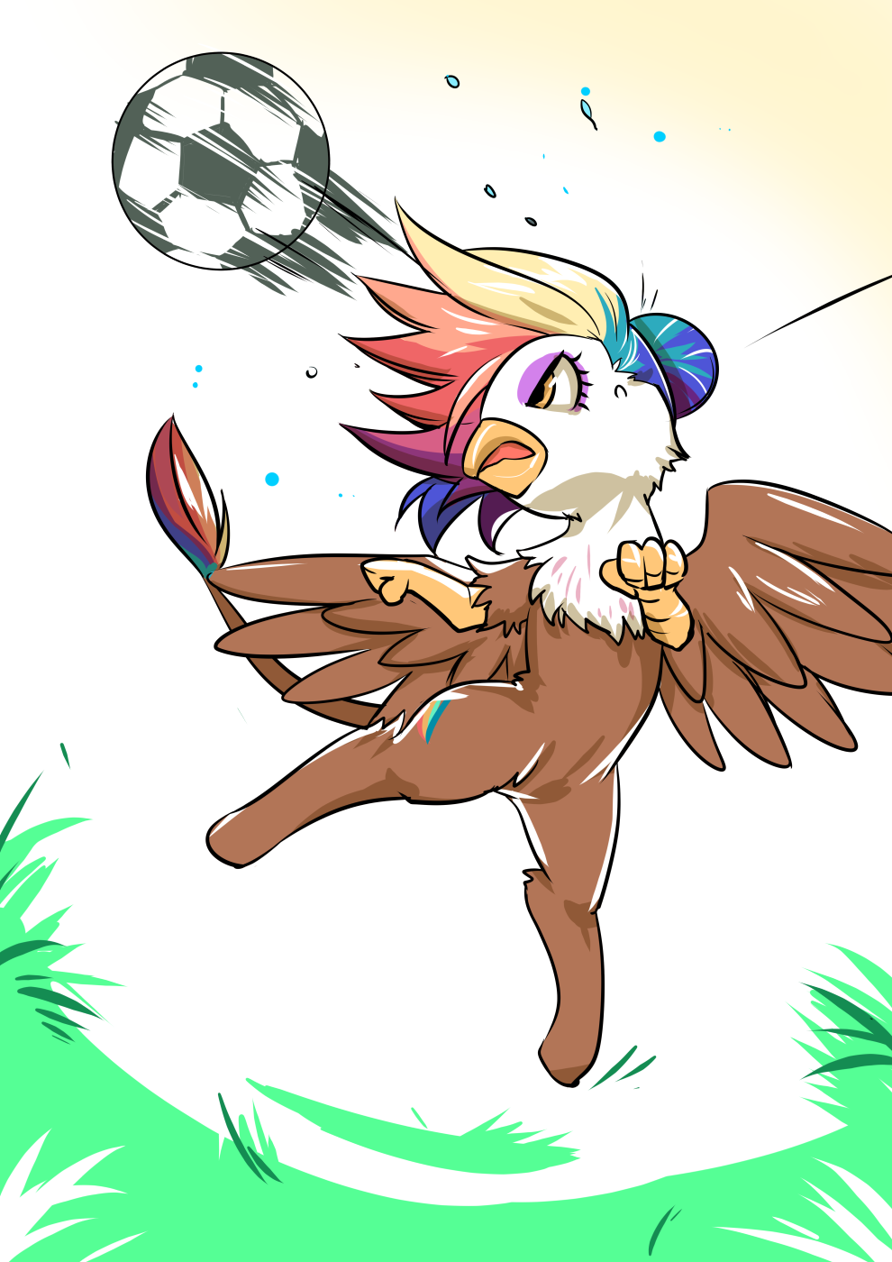 avian bakki beak brown_feathers cutie_mark feathered_wings feathers female feral gryphon hair multicolored_hair my_little_pony rainbow_hair simple_background solo white_background wings yellow_beak yellow_eyes