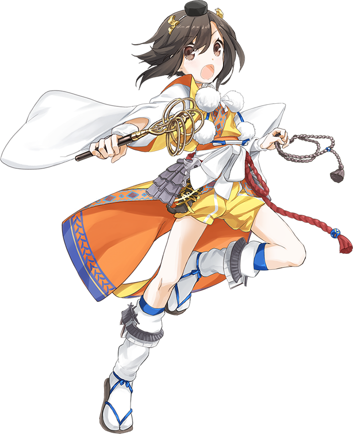 :o brown_eyes brown_hair daihouji_(oshiro_project) full_body hair_ornament hat japanese_clothes kazune_(baumkuchen) looking_at_viewer official_art open_mouth oshiro_project oshiro_project_re shachihoko short_hair smile solo transparent_background