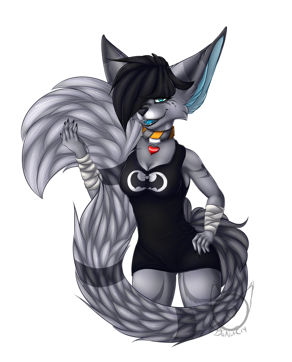 5_fingers alpha_channel anthro arm_markings bandage big_tail black_hair black_nose blue_eyes blue_tongue canine clothed clothing collar donotcry facial_markings female fur hair jay looking_at_viewer mammal markings sassy shirt simple_background slit_pupils solo wraps wrist_wraps