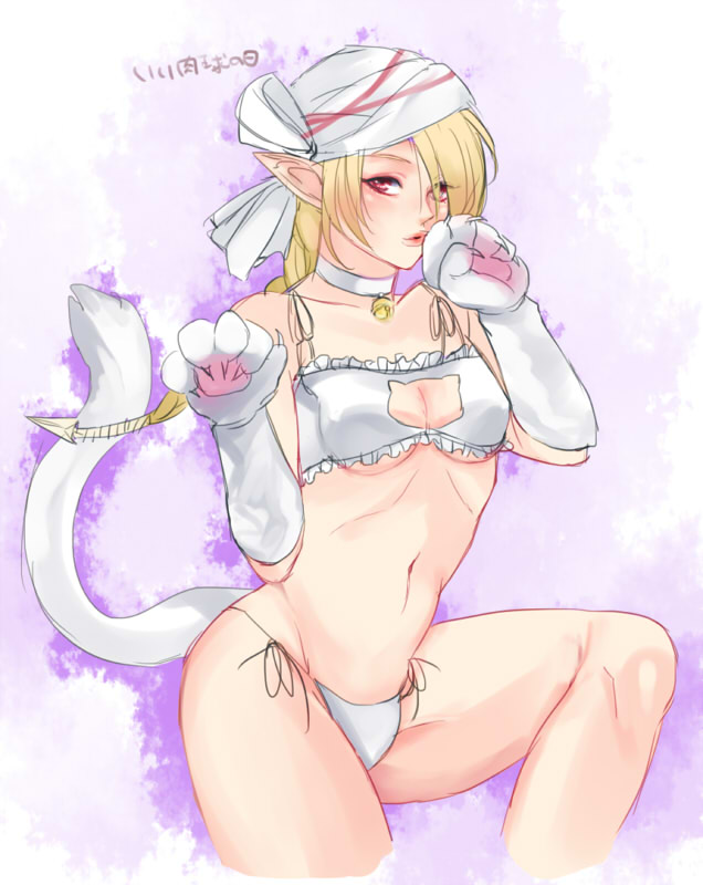 bad_id bad_pixiv_id bandages bell bell_choker blonde_hair bra braid breasts cat_cutout cat_ear_panties cat_lingerie choker jingle_bell long_hair looking_at_viewer mask meme_attire panties pointy_ears red_eyes sheik solo stomach tansansui_soda the_legend_of_zelda the_legend_of_zelda:_ocarina_of_time underwear underwear_only white_bra
