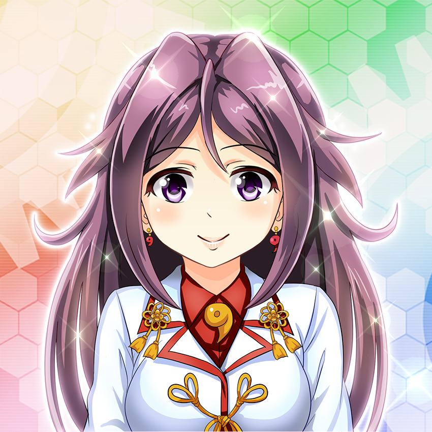 commentary_request earrings gradient gradient_background jewelry jun'you_(kantai_collection) kantai_collection long_hair looking_at_viewer magatama magatama_earrings purple_eyes purple_hair smile solo sparkle tk8d32