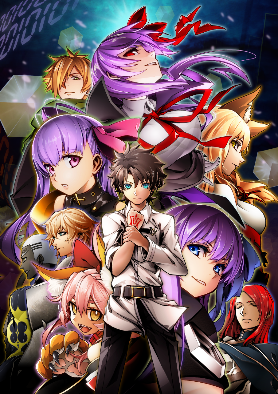 5girls :d animal_ear_fluff animal_ears arikanrobo armor bangs bb_(fate)_(all) bb_(fate/extra_ccc) belt binary blue_bow bow breasts closed_eyes closed_mouth command_spell commentary_request cowboy_shot emiya_alter fangs fate/grand_order fate_(series) fox_ears fujimaru_ritsuka_(male) gawain_(fate/extra) gloves hair_between_eyes hair_bow hair_over_one_eye highres large_breasts long_sleeves looking_at_viewer medium_breasts meltlilith multiple_boys multiple_girls neck_ribbon open_mouth parted_lips passion_lip paw_gloves paws profile red_bow red_ribbon ribbon robin_hood_(fate) smile suzuka_gozen_(fate) tamamo_(fate)_(all) tamamo_cat_(fate) tristan_(fate/grand_order)