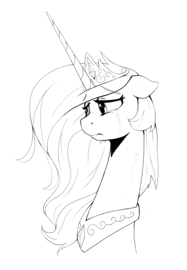2017 anticularpony crown crying equine female feral friendship_is_magic hair horn jewelry mammal monochrome multicolored_hair my_little_pony necklace portrait princess_celestia_(mlp) royalty simple_background solo tears unicorn white_background