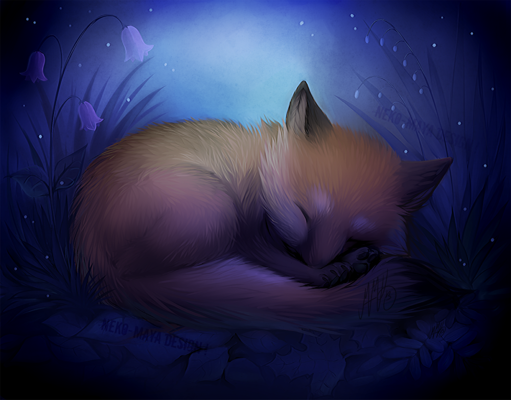 2013 ambiguous_gender canine feral fox fur lying mammal neotheta night orange_fur outside sleeping solo