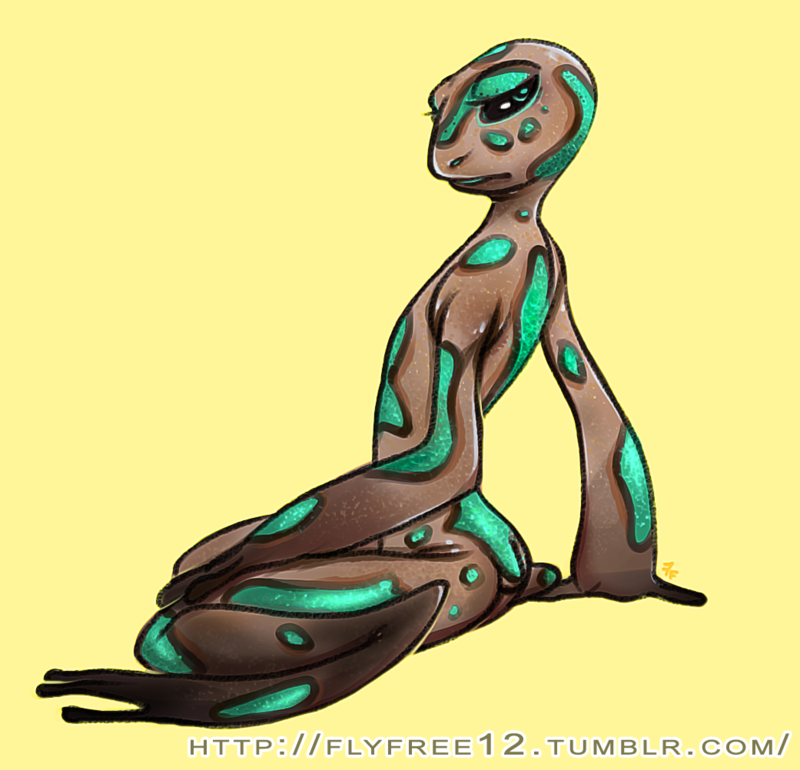 2013 ambiguous_gender amphibian anthro arm_support axel464 bedroom_eyes brown_skin digital_drawing_(artwork) digital_media_(artwork) digitigrade english_text eyelashes flat_chested frog full-length_portrait girly green_and_black_poison_dart_frog green_skin green_spots half-closed_eyes hand_on_leg highland_bronze_dart_frog looking_back nude poison_dart_frog portrait pose rear_view seductive short_tail simple_background sitting small_tail solo spots text tumblr wariza watermark yellow_background