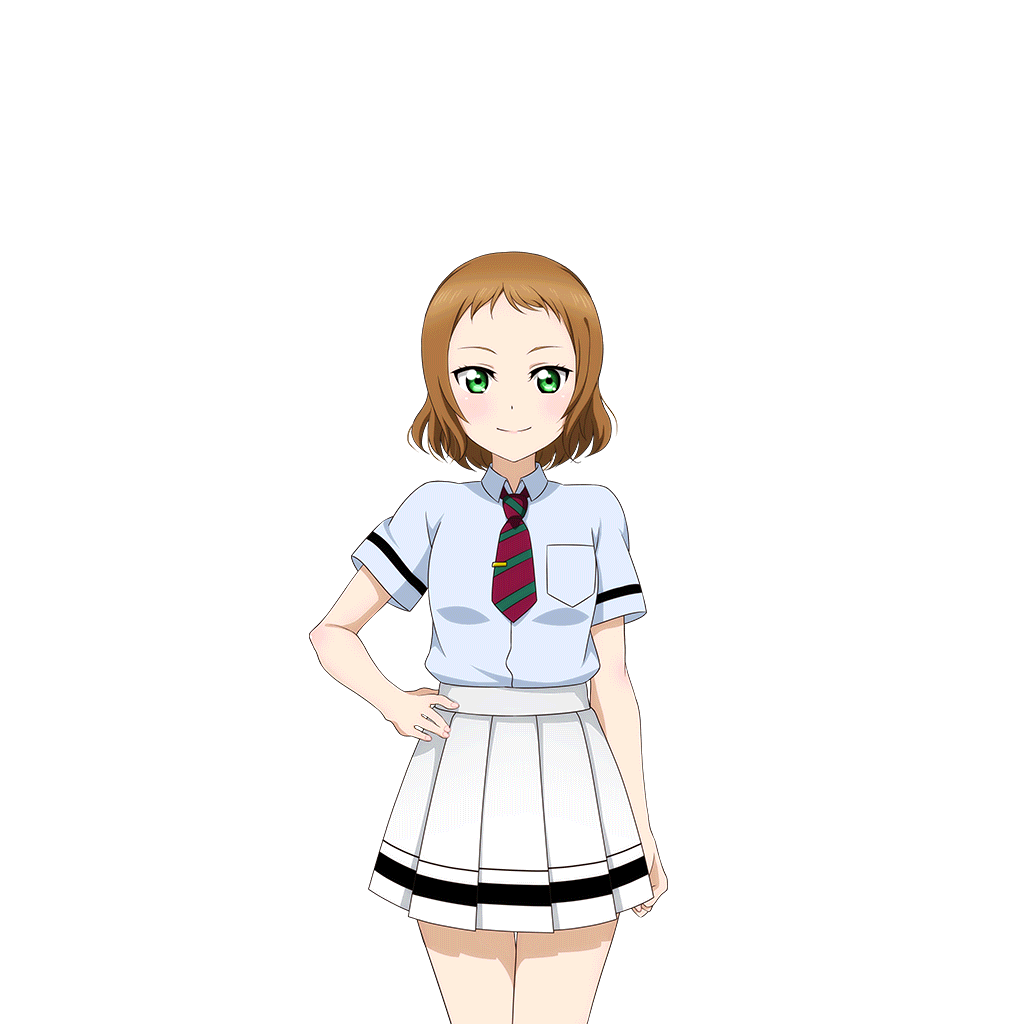 a-rise artist_request bangs breasts brown_hair green_eyes hand_on_hip kira_tsubasa looking_at_viewer love_live! love_live!_school_idol_festival love_live!_school_idol_project necktie official_art pleated_skirt school_uniform short_hair short_sleeves skirt small_breasts smile solo striped striped_neckwear transparent_background uniform utx_school_uniform