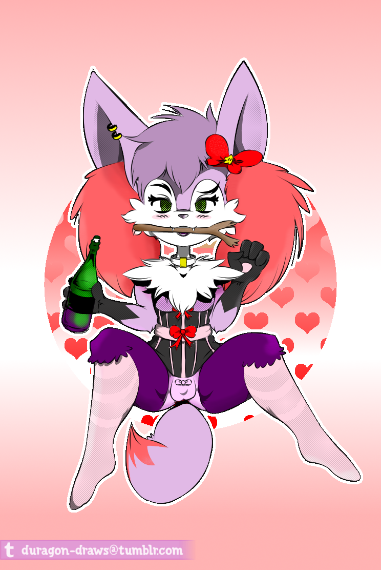 2017 anthro big_ears braixen bulge clothed clothing crossdressing digital_media_(artwork) drunk duragon fur girly jewelry legwear looking_at_viewer mammal necklace nintendo pok&eacute;mon shiny_pok&eacute;mon simple_background stockings video_games