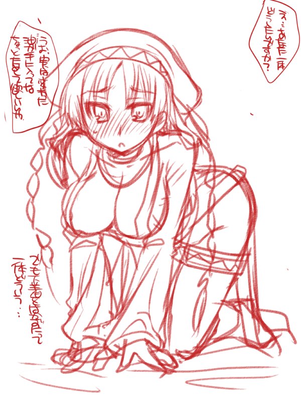 all_fours braid breasts cleavage comic dress hat jewelry large_breasts long_hair melike monochrome necklace sketch solo street_fighter street_fighter_iv_(series) tokita_monta translation_request twin_braids