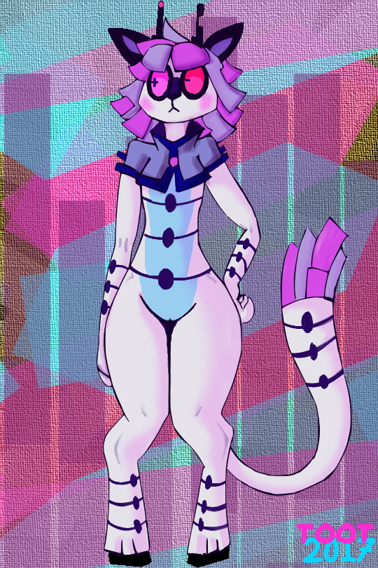 antennae barely_visible_genitalia blush bottomless caprine clothed clothing dr.neon eyewear feline female floraverse glasses goat hooves hybrid kid_neon mammal pussy scrapgoat simple_background skimpy solo standing tiger toot6 turf_tiger wide_hips