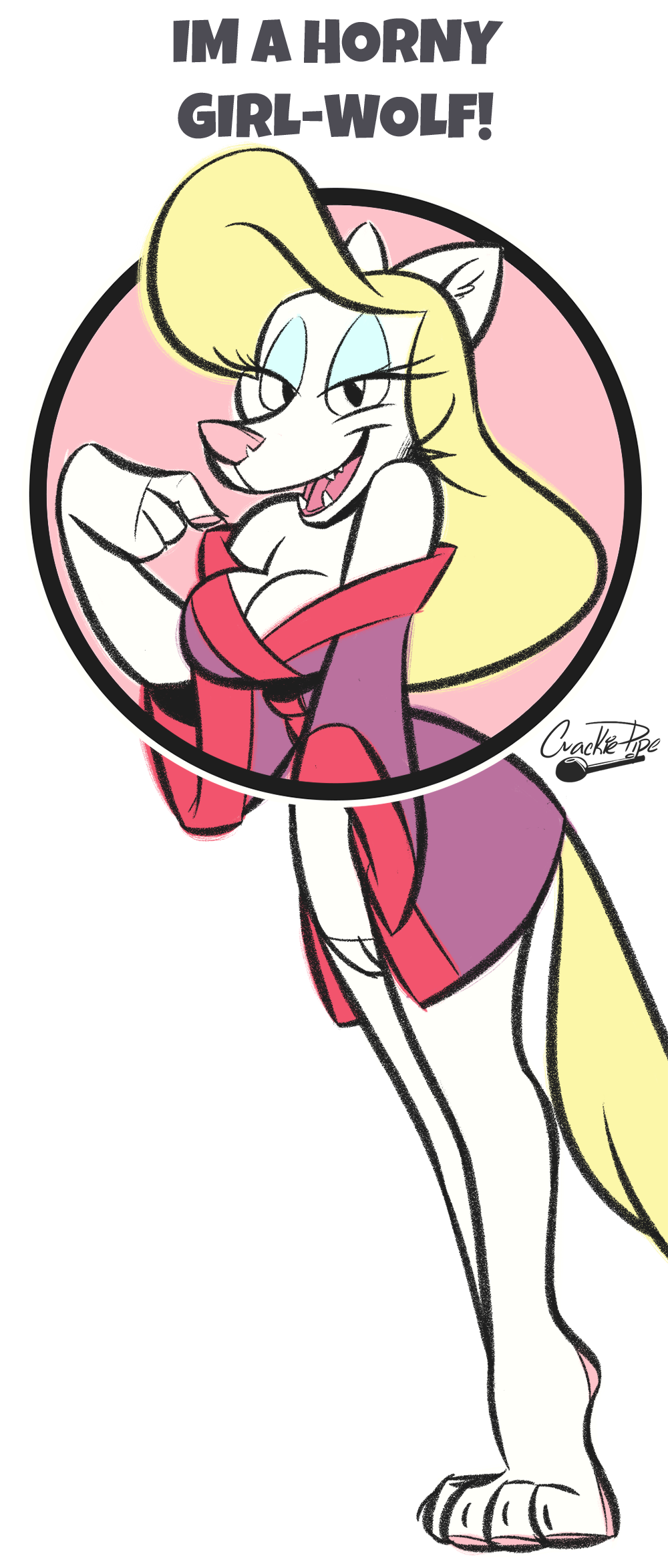 alpha_channel anthro breasts canine clothed clothing crackiepipe female hi_res looking_at_viewer mammal open_mouth simple_background smile solo toony transparent_background