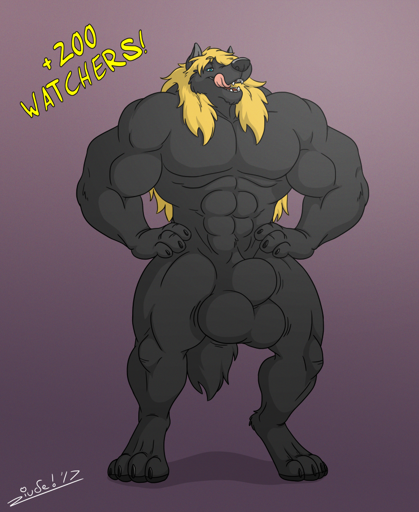 2017 abs animal_genitalia ball_growth balls biceps big_balls black_fur blonde_hair bulge canine fur growth hair invalid_tag juano licking licking_lips mammal muscular nude pecs sheath springfield tongue tongue_out wolf