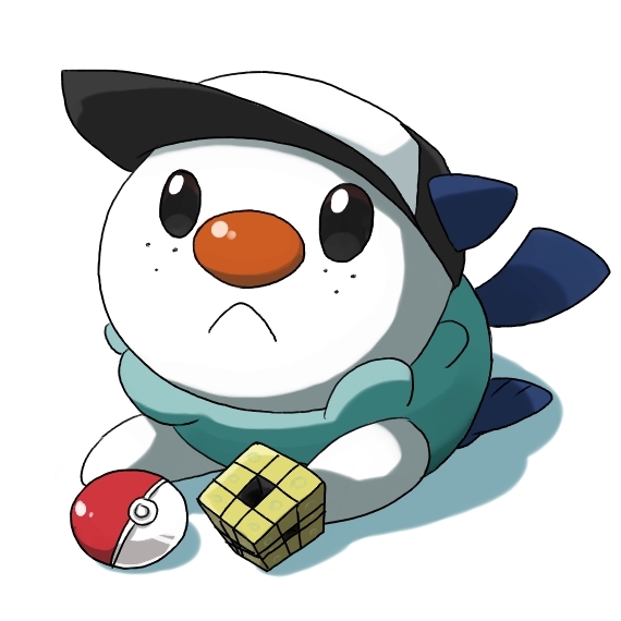 bad_id bad_pixiv_id baseball_cap black_eyes clothed_pokemon cosplay freckles gen_5_pokemon hat looking_up n_(pokemon) n_(pokemon)_(cosplay) no_humans oshawott poke_ball poke_ball_(generic) pokemon pokemon_(creature) simple_background solo tpi_ri void_cube white_background