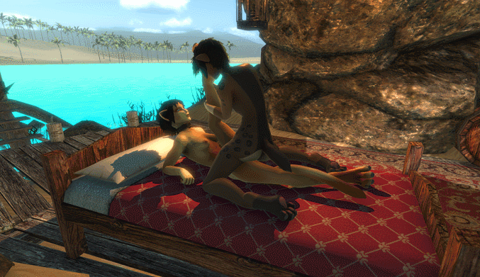 anthro demo duo female fur game_(disambiguation) hair kneeling lying nude oasis outside ruffleneck sex tribadism