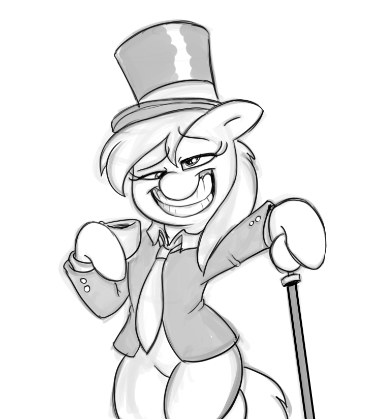 2017 beverage cane cup derp_eyes derpy_hooves_(mlp) equine female friendship_is_magic hat mammal mickeymonster monochrome my_little_pony necktie smile solo tea tea_cup top_hat
