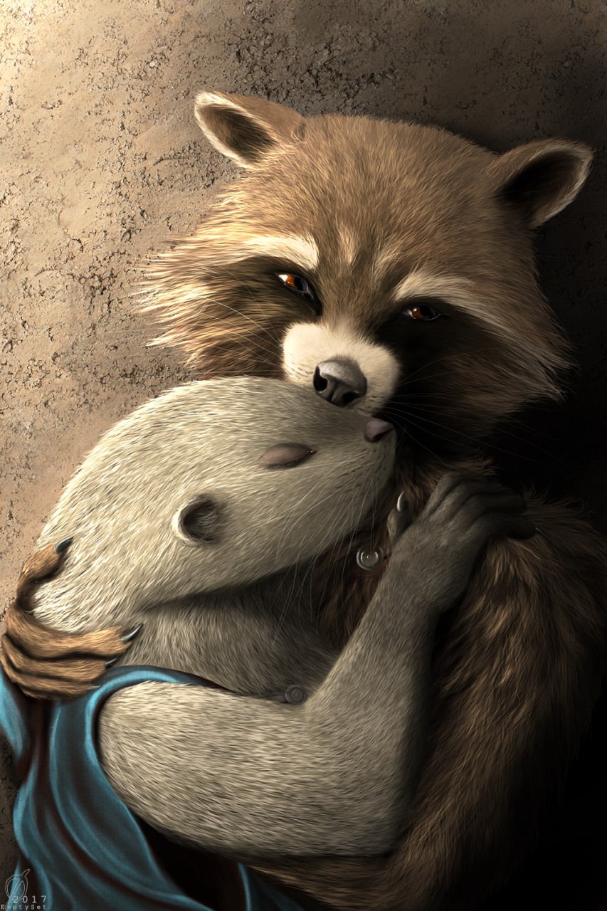 claws conditional_dnp cybernetics disney emptyset guardians_of_the_galaxy hug lylla machine mammal marvel mustelid otter raccoon rocket_raccoon tunic