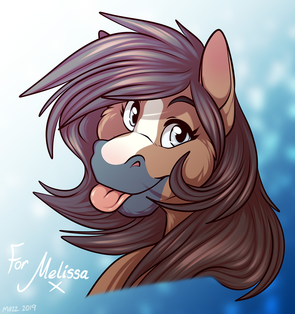 2019 anthro blep blue_eyes digital_media_(artwork) equine female fur hair horse locosaltinc looking_at_viewer mammal muzz simple_background smile solo tongue tongue_out