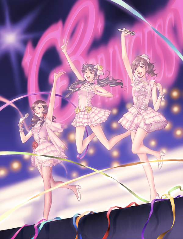 3girls engine_sentai_go-onger g3_prinicess idol kegalesia micro multiple_girls pink_dress rouyama_saki stage super_sentai sutou_miu