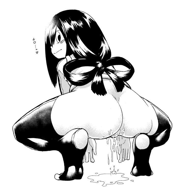 artist_request asui_tsuyu boku_no_hero_academia feet from_behind hands long_hair low-tied_long_hair monochrome tagme thighhighs tied_hair