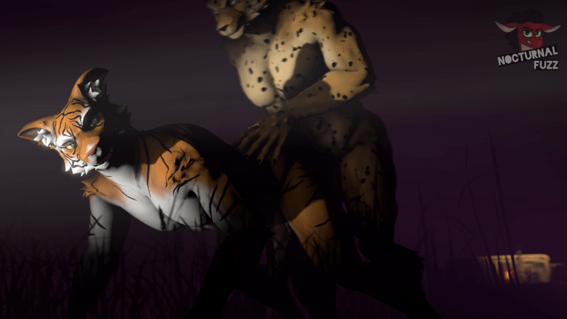 2018 3d_(artwork) all_fours anal animated cheetah crouching digital_media_(artwork) feline green_eyes male male/male mammal nocturnalfuzz source_filmmaker tiger
