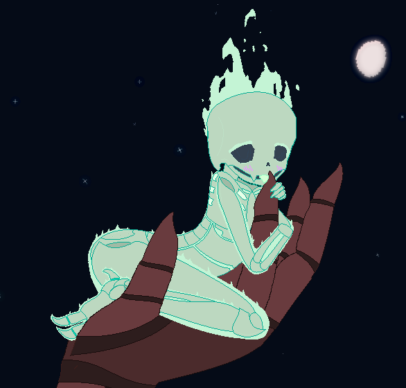 ambiguous_gender armor bone burning claws cute fangs fire licking moon night ribs shadowmarine size_difference skeletal skeleton skull terraria tongue tongue_out wisp wisp_in_a_bottle wraith
