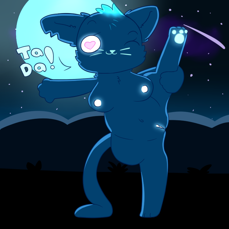 cat feline female glowing mae_(nitw) mammal moon night_in_the_woods nipples nitw one_eye_closed outside piebunny presenting pussy raised_leg space star stretching wink yoga