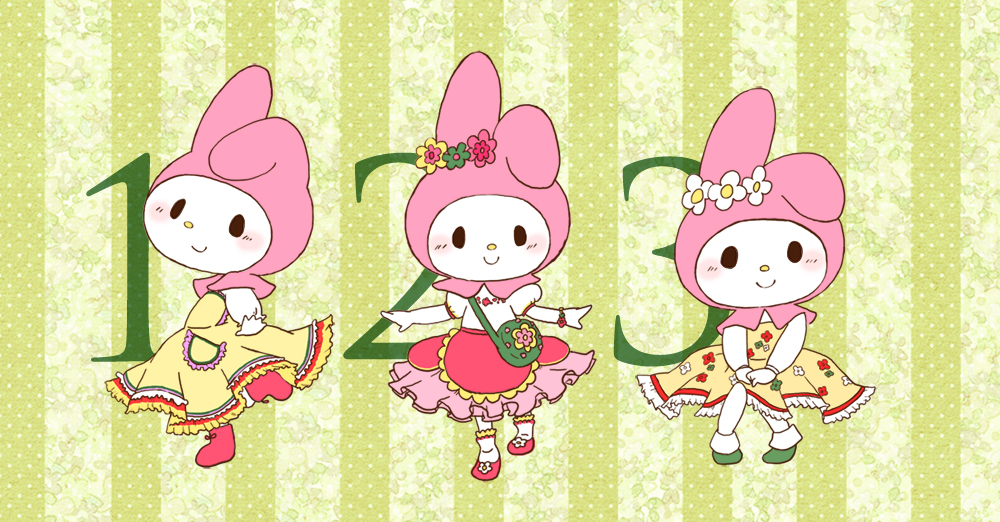 2012 beady_eyes blush chibi clothing cute dancing female flower footwear fur hood kemono lagomorph looking_at_viewer mammal my_melody plant please_my_melody rabbit sanrio shoes smile solo t.p. white_fur