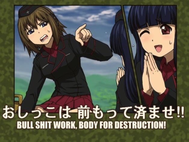 bangs black_hair black_hat black_jacket blue_eyes blunt_bangs brown_hair comic day dress_shirt engrish extra eyebrows_visible_through_hair flying_sweatdrops garrison_cap girls_und_panzer hands_together hat headphones hime_cut jacket kuromorimine_military_uniform long_sleeves military military_hat military_uniform miniskirt one_eye_closed open_mouth outdoors pleated_skirt pointing purple_eyes ranguage red_shirt red_skirt shirt sitting skirt smile sweatdrop toyomaru uniform wavy_mouth