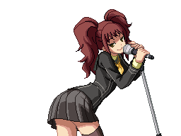 1girl animated animated_gif brown_eyes brown_hair kujikawa_rise looking_at_viewer microphone persona persona_4 twintails