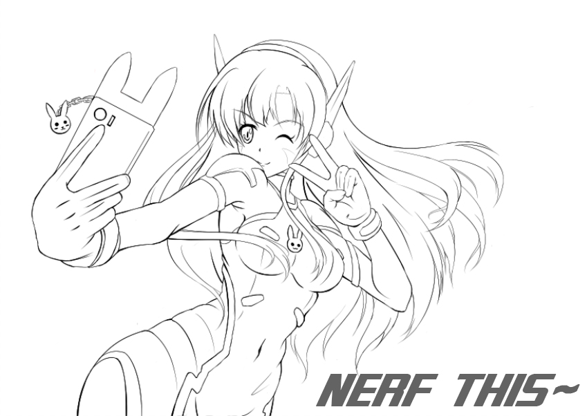 animal_print bangs bodysuit breasts bunny_print catchphrase cellphone charm_(object) commentary_request cowboy_shot d.va_(overwatch) english facepaint facial_mark gloves graphite_(medium) greyscale headphones high_collar holding holding_phone kenmiko long_hair looking_at_phone medium_breasts monochrome one_eye_closed overwatch phone pilot_suit pose self_shot shoulder_pads simple_background sketch skin_tight smartphone smile solo swept_bangs taking_picture traditional_media v whisker_markings white_background